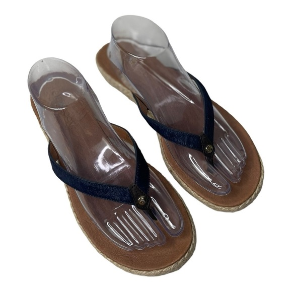 Tommy Bahama Relaxology Women’s Ionna Navy Blue Leather/Mohair Sandals - Picture 9 of 10